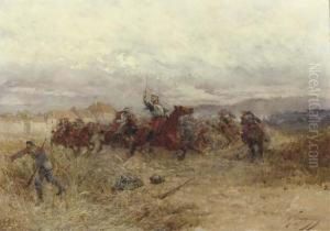 Battle Scene In France by Wilfred Constant Beauquesne