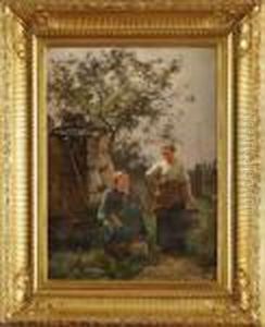 Les Deux Jeunes Femmes Aupuits by Charles Joseph Beauverie