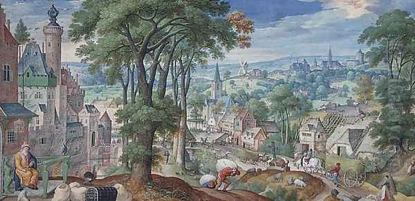 Panoramic Landscape with Parable of The Rich Man and view of the city of Brussels 1585 - view 1