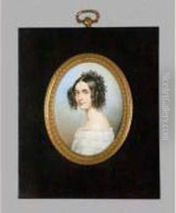 Miniature Ovale Sur Ivoire 
Representant La Princesse Von Sachsen Nee Herzogin Von Toscana En Robe 
De Soie Blanche Et Coiffee D' Anglaises.