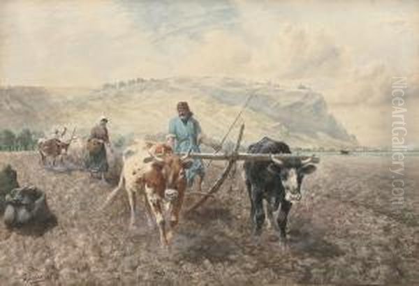 Tilling The Fields Before Mount Carmel - view 1