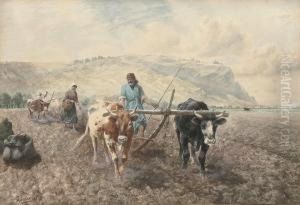 Tilling The Fields Before Mount Carmel by Richard Beavis