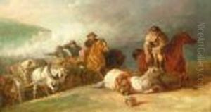 Carts And Horses Along A Cliff Edge by Richard Beavis