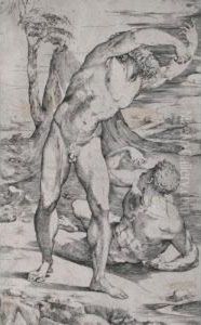 Two Male Nudes In A Landscape (passavant Vi, 150, 4; Le Blanc 7) by Domenico Beccafumi