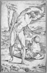 Two Male Nudes In A Landscape (passavant Vi, 150; Le Blanc 7; Sanminiatelli 4) by Domenico Beccafumi