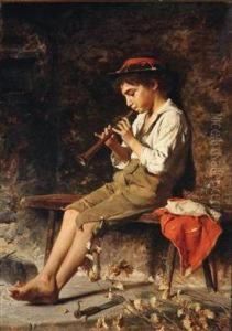 Flote Spielender Knabe by Luigi Bechi