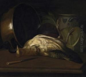 Two Paintings. A) Still Life With Kitchen Utensils, Cabbage And Slain Wild-bird by Jacob Samuel Beck
