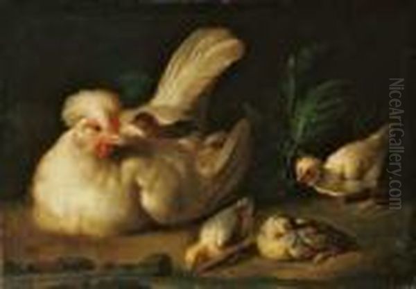 Eine Henne Mit Kuken. Unten 
Links Moglicherweise Der Rest Einer Signatur. Ol Auf Leinwand 
(doubliert). H 37; B 51 Cm. Provenienz: Ehemals Im Besitz Eines Erfurter
 Industriellen. - view 1