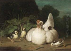 A Hen And Chicks In A Landscape by Jacob Samuel Beck