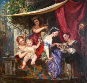 Venezianische Familienidylle Auf Einem Sonnigen Balkon by Carl Ludwig Friedrich Becker