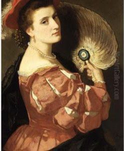 A Portrait Of An Elegant Lady Holding A Fan by Carl Ludwig Friedrich Becker