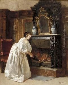 Tending To The Fire by Carl Ludwig Friedrich Becker