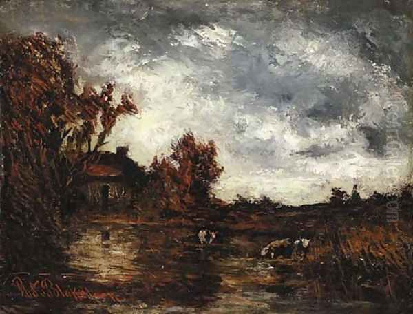 View of a Cottage with Cows Watering - view 1