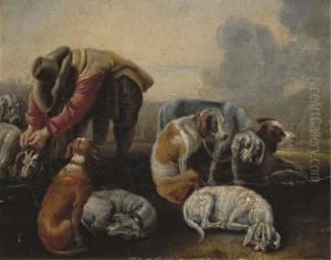 A Hunter Leashing His Hounds A Hunter Leashing His Hounds