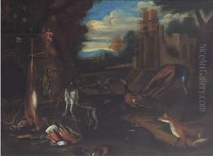 A Landscape With Dead Game, A
Dog, A Falcon, A Pheasant, A Fox, Abadger And Other Animals In A
Clearing A Landscape With Dead Game, A
Dog, A Falcon, A Pheasant, A Fox, Abadger And Other Animals In A
Clearing