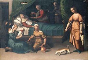 The Birth of the Virgin by Giovanni Battista Benvenuti (see Ortolano)
