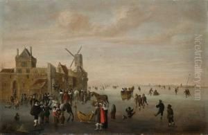 Eisvergnugen Vor Einer Hollandischen Stadt