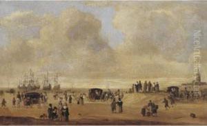 A Beach Scene With Figures by Cornelis Beelt