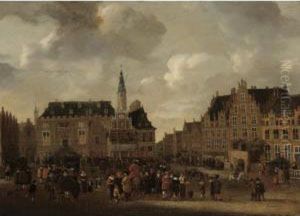 A View Of The Grote Markt In
Haarlem, Looking From The St. Bavo Church Towards The Town Hall by Cornelis Beelt