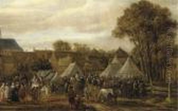 A Horse Fair, Said To Be
Valkenburg, With Figures In Wagons And On Horseback By Booths Outside
The Town Walls - view 1