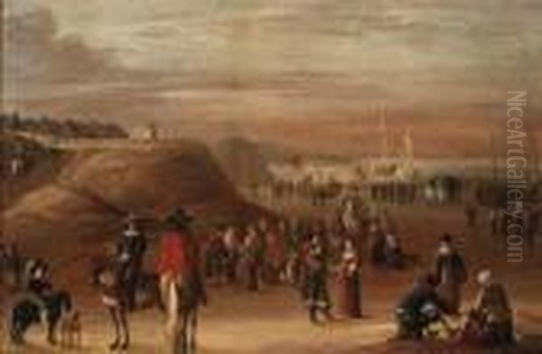 A Coastal Landscape With
Peasants And Elegant Figures On The Shore,beached Fishing Boats Beyond - view 1
