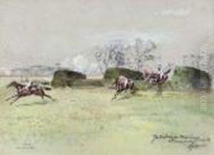 The Prince Of Wales's
Steeplechase, 2nd Time Round, Sandown Park;and At The Water For The
Prince Of Wales's Steeplechase, Sandownpark by John Axel Beer