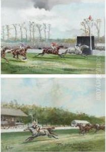 At The Races: A Set Of Six Gouaches by John Axel Beer