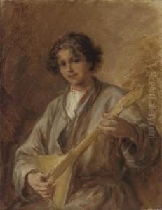 A Young Musician Playing The Balalaika