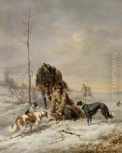 "der Lebendig Gefangene Wolf", Russische Genreszene by Wilhelm Amandus Beer
