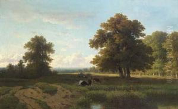 Cows In A Wooded Meadow - view 1