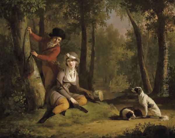 An elegant couple out hunting with their dogs - view 1