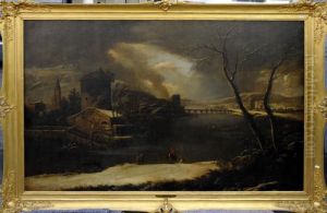 Paysage D'hiver Anime De Patineurs Sur La Riviere Gelee by Jan Abrahamsz. Beerstraaten