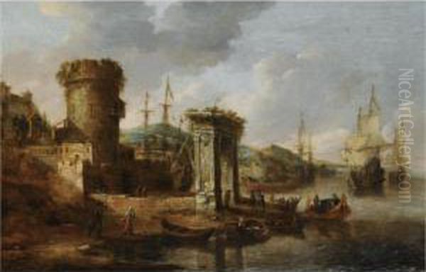 A Capriccio Of A Mediterranean Harbour With Elegant Figures Embarking A Boat - view 1