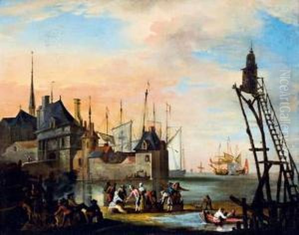 Vue D'une Ville Portuaire Animee De Nombreux Personnages - view 1