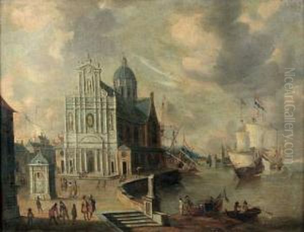 Vue Fantaisiste De L'eglise Des Jesuites Sur Le Port D'anvers - view 1