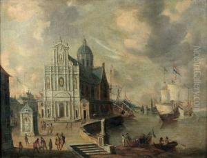 Vue Fantaisiste De L'eglise Des Jesuites Sur Le Port D'anvers