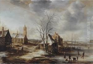 Sold By The J. Paul Getty Museum To Benefit Future Painting Acquisitions
A Winter Landscape, Possibly Amerongen, With Skaters On A Frozen River And Figures Entering A Church To The Left Sold By The J. Paul Getty Museum To Benefit Future Painting Acquisitions
A Winter Landscape, Possibly Amerongen, With Skaters On A Frozen River And Figures Entering A Church To The Left
