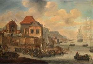 A Coastal Scene Said To Be The 
Landing At Sheerness On The Thames Of Michiel Adriaensz. De Ruyter And 
Troops During The Trip To Chatham (19-23 June 1667) by Jan Abrahamsz. Beerstraaten