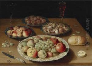 Still Life On A Plain Wooden Table: A Large Wanli Porcelain Dish Of Fruit by Osias, the Elder Beert