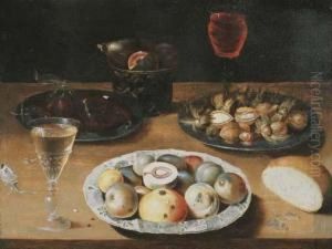Peaches On A Wanli 'kraak' Porselein Plate by Osias, the Elder Beert