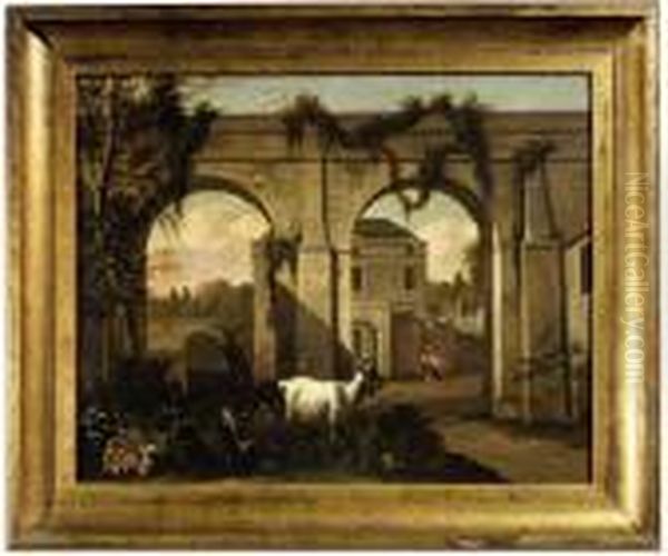 Jansz . Two Goats In Front Of An Aqueduct - view 1