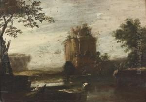 Beim Angeln Im Schlossteich. by Abraham Jansz Begeyn