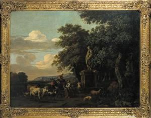 La Halte Des Bergers Pres D'une Statue Antique. by Abraham Jansz Begeyn