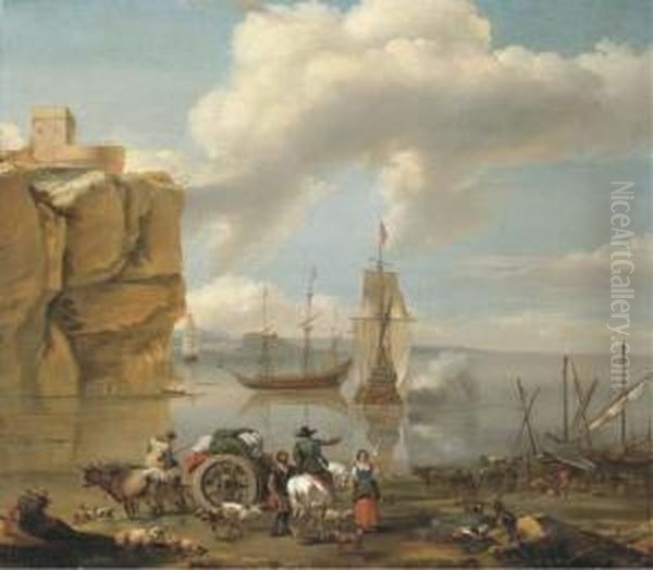 A Coastal Landscape With A
Horseman, A Wagoner, Herdsmen Andstevedores, Three-masters And Mountains
Beyond - view 1