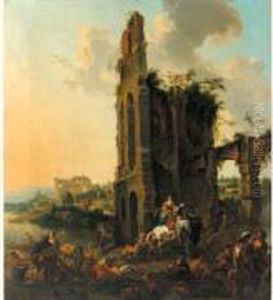 Campement De Nomades Parmi Des Ruines by Abraham Jansz Begeyn