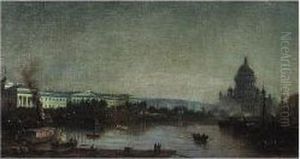 The Moonlit Neva With St. Isaac's Beyond by Aleksandr Karlovich Beggrov