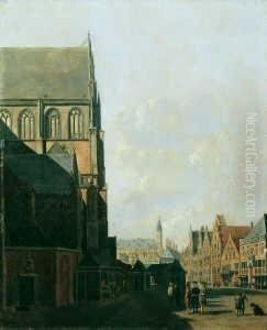 Der Marktplatz In Haarlem Mit Der St. Bavo-kerk Und Dem Alten Rathaus. by Carel Jacobus Behr