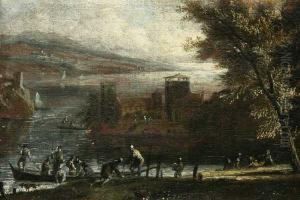 Fischer Vor Romantischer Kustenlandschaft Fischer Vor Romantischer Kustenlandschaft