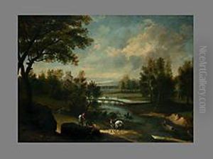 Landschaft Mit Fluss Und Traidlerpferden by Joachim-Franz Beich