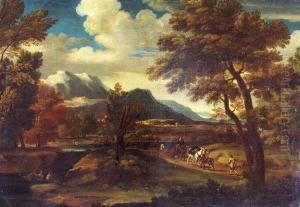 Sudliche Landschaft Mit Einzelnen Hohen Baumen Und Fernblick Auf Schneebedeckte Berge